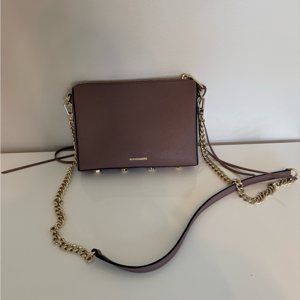 Rebecca Minkoff Taupe Leather Crossbody Bag with Gold Chain